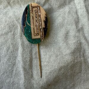 1980s Art Deco-style Jabot Pin featuring Abstract, Geometric Design